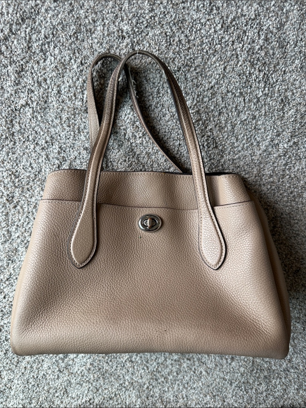 Coach Taupe Lora Carry All Pebbled Leather Shoulder Bag